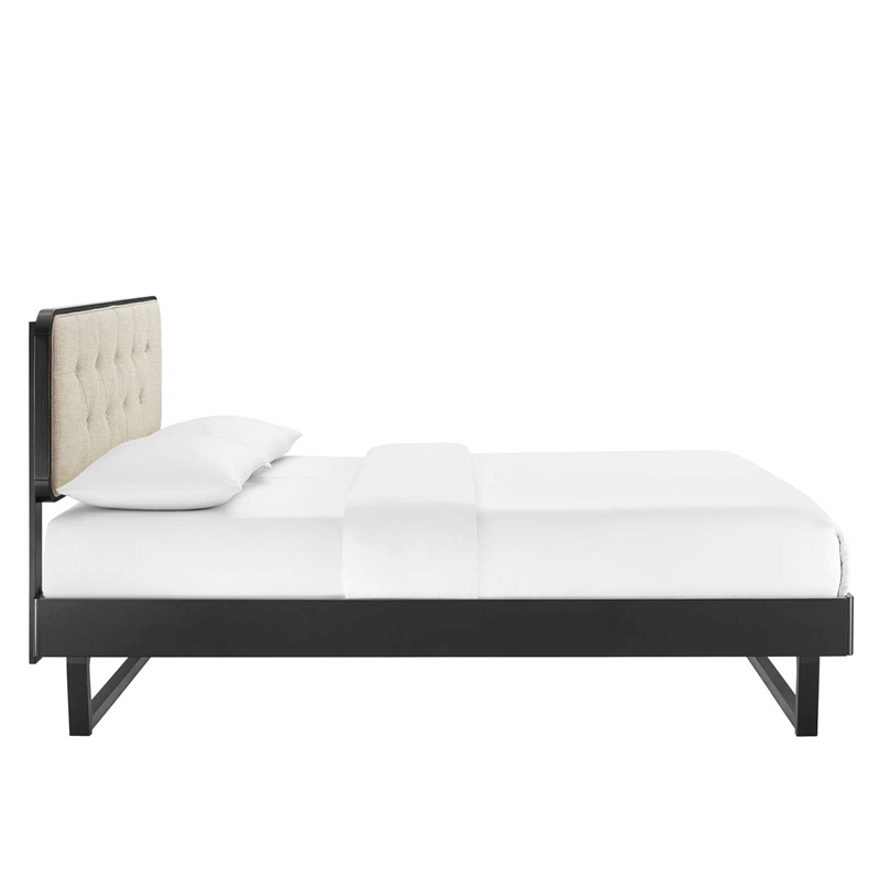 Modway Bridgette Wood Queen Platform Bed with Angular Frame in Black/Beige