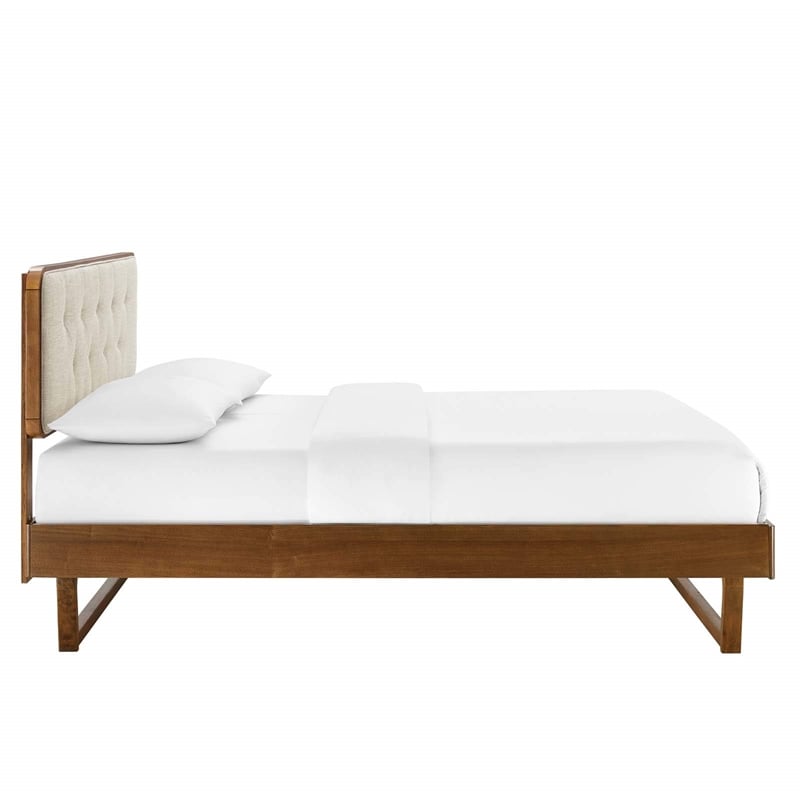 Modway Bridgette King Wood Platform Bed with Angular Frame in Walnut/Beige