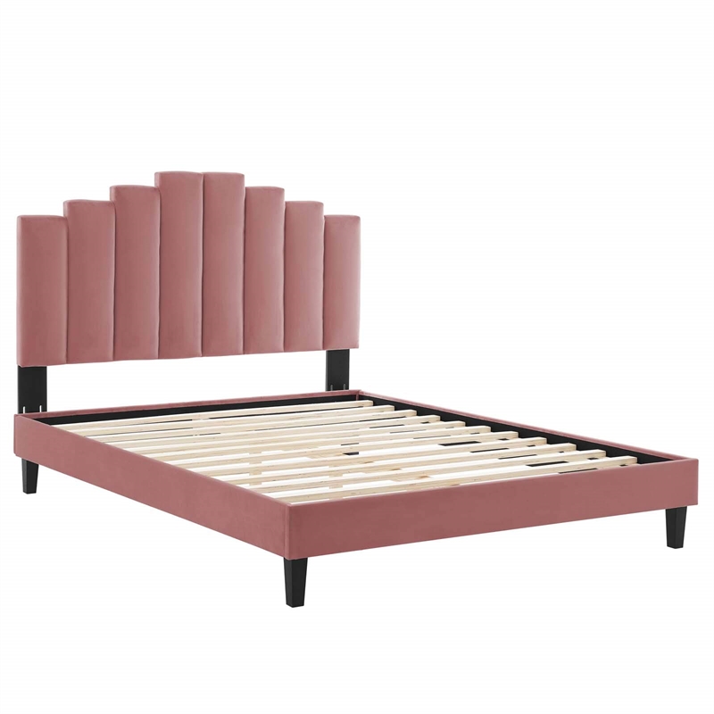 Modway Elise Twin Modern Style Performance Velvet Platform Bed - Dusty Rose Pink