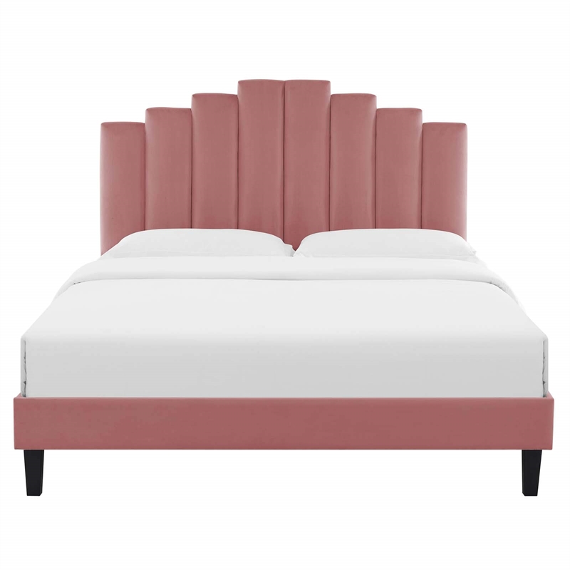 Modway Elise Twin Modern Style Performance Velvet Platform Bed - Dusty Rose Pink