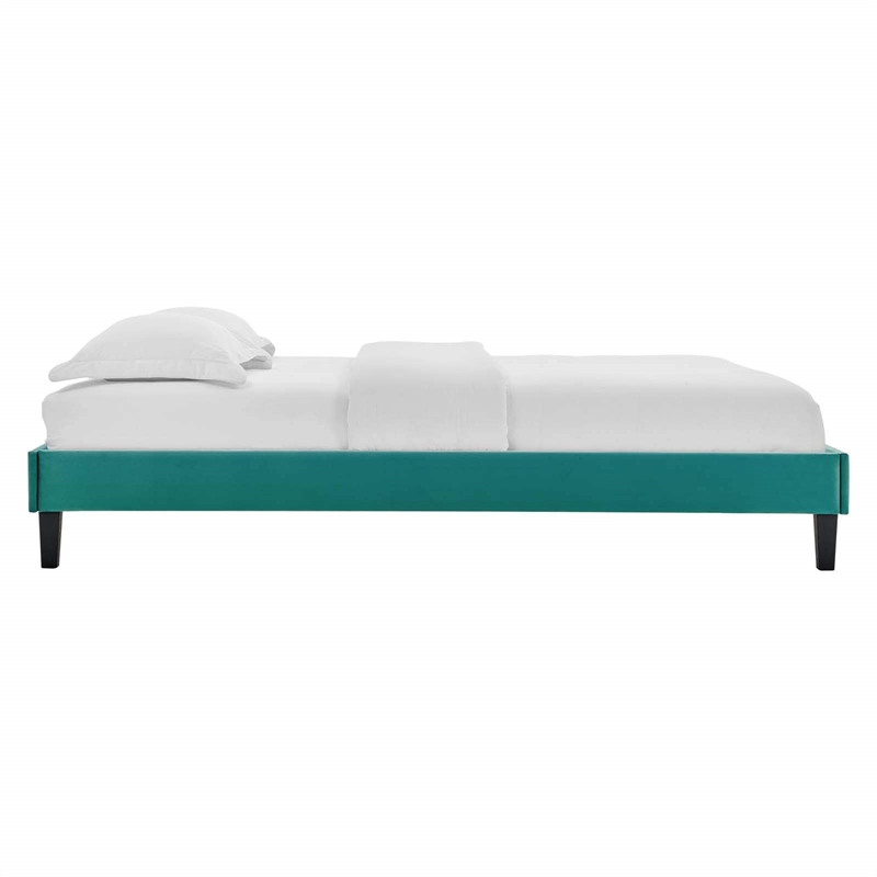 Modway Elise Twin Modern Style Performance Velvet Platform Bed in Teal Green
