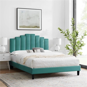 Modway Elise Twin Modern Style Performance Velvet Platform Bed in Teal Green