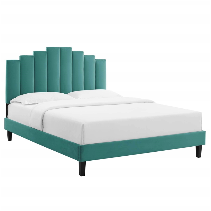 Modway Elise Twin Modern Style Performance Velvet Platform Bed in Teal Green
