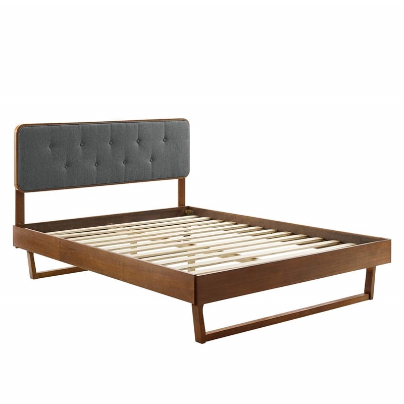 Modway Bridgette Queen Wood Platform Bed with Angular Frame in Walnut/Charcoal