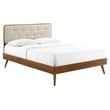 Modway Bridgette Queen Wood Platform Bed with Splayed Legs in Walnut/Beige