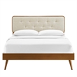 Modway Bridgette Queen Wood Platform Bed with Splayed Legs in Walnut/Beige
