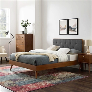Modway Bridgette Queen Wood Platform Bed with Splayed Legs in Walnut/Charcoal