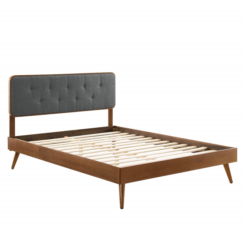 Modway Bridgette Queen Wood Platform Bed with Splayed Legs in Walnut/Charcoal