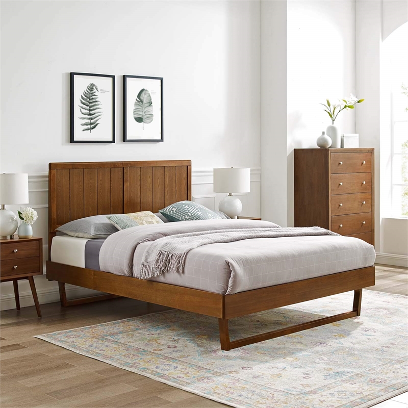 Modway Alana King Wood Platform Bed with Angular Frame in Walnut