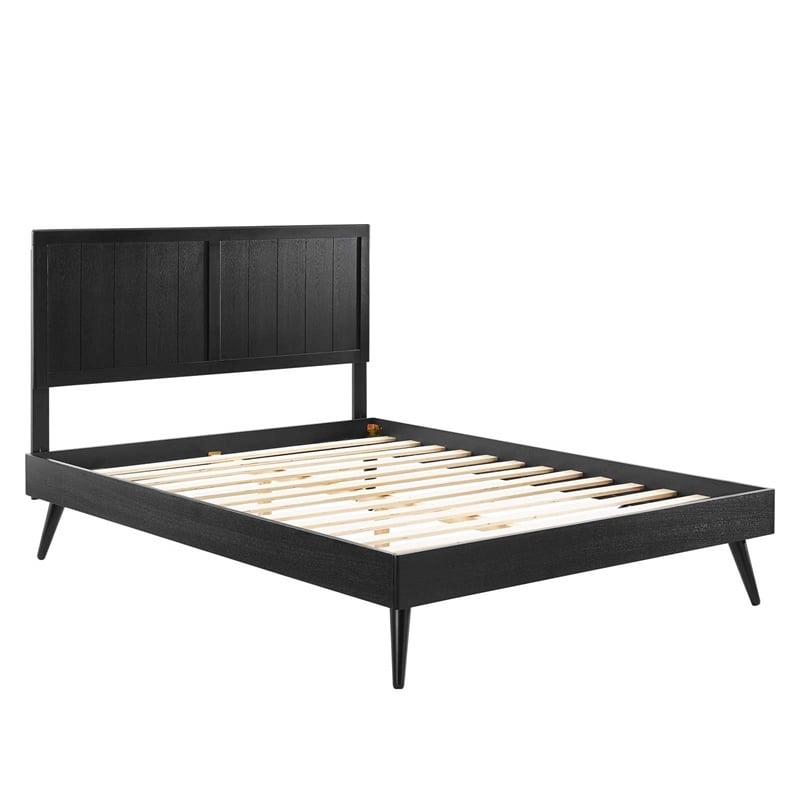 Modway Alana Full Wood Platform Bed with Splayed Legs in Black