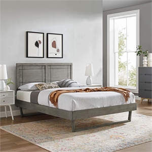 Modway Marlee Full Wood Platform Bed with Angular Frame in Gray