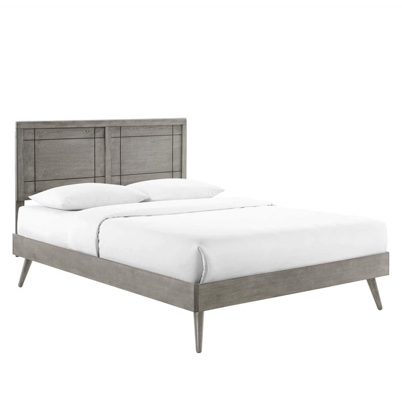 Modway Marlee Full Wood Platform Bed with Splayed Legs in Gray