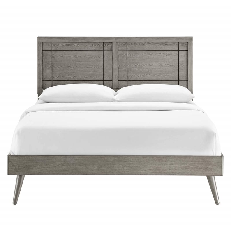 Modway Marlee Full Wood Platform Bed with Splayed Legs in Gray