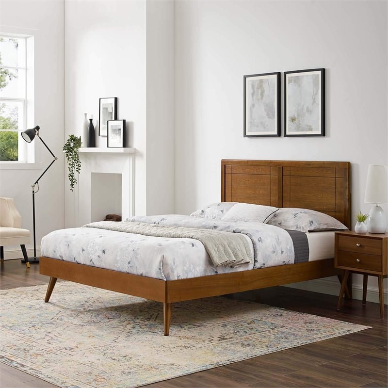Modway Marlee Full Wood Platform Bed with Splayed Legs in Walnut