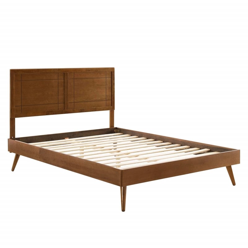 Modway Marlee Full Wood Platform Bed with Splayed Legs in Walnut