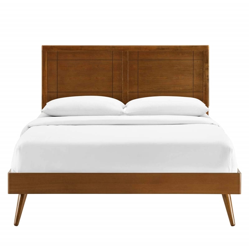 Modway Marlee Full Wood Platform Bed with Splayed Legs in Walnut