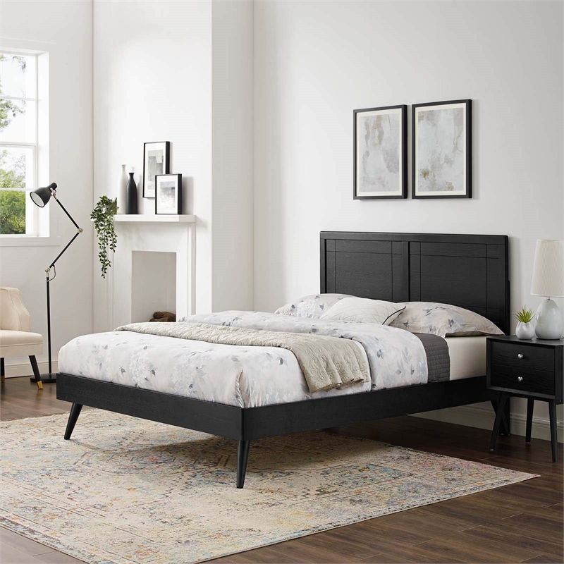 Modway Marlee King Wood Platform Bed with Splayed Legs in Black