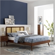 Modway Kelsea Cane Rattan and Wood King Platform Bed with Splayed Legs in Walnut