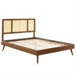 Modway Kelsea Cane Rattan and Wood King Platform Bed with Splayed Legs in Walnut