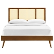 Modway Kelsea Cane Rattan and Wood King Platform Bed with Splayed Legs in Walnut