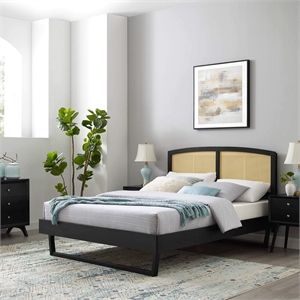 Modway Sierra Cane Rattan and Wood Full Platform Bed with Angular Legs in Black