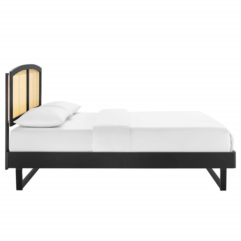 Modway Sierra Cane Rattan and Wood Full Platform Bed with Angular Legs in Black