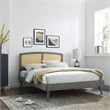 Modway Sierra Cane Rattan and Wood Full Platform Bed with Splayed Legs in Gray