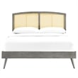 Modway Sierra Cane Rattan and Wood Full Platform Bed with Splayed Legs in Gray