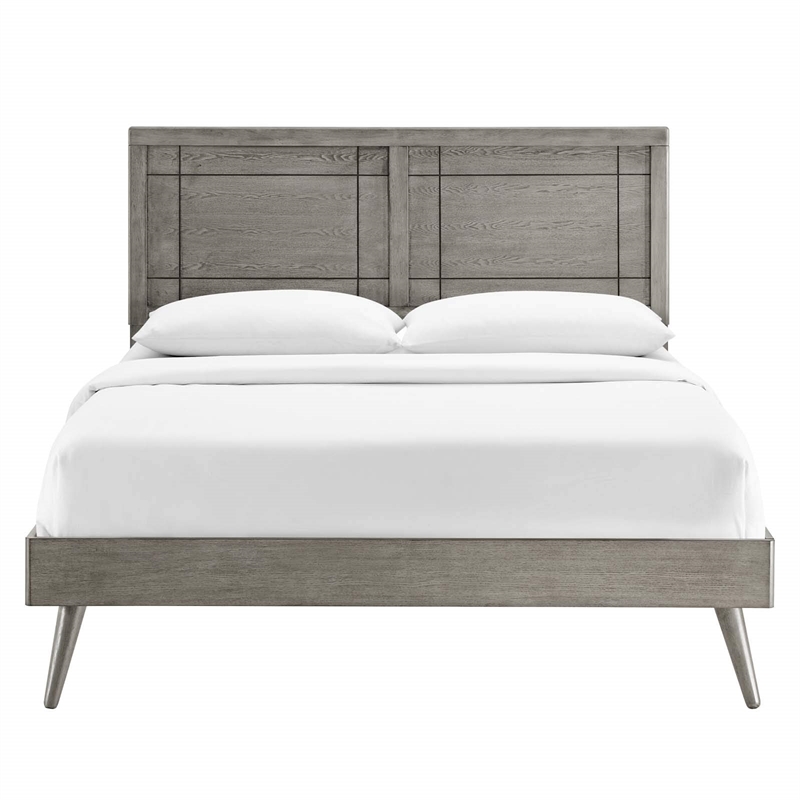 Modway Marlee Twin Wood Platform Bed with Splayed Legs in Gray
