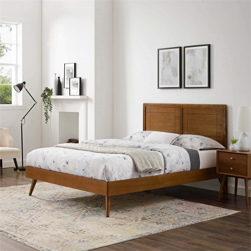 Modway Marlee Twin Wood Platform Bed with Splayed Legs in Walnut