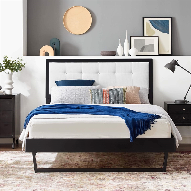 Modway Willow Full Wood Platform Bed with Angular Frame in Black/White
