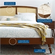 Modway Sierra Cane Rattan and Wood King Platform Bed with Splayed Legs in Walnut