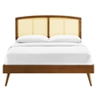 Modway Sierra Cane Rattan and Wood King Platform Bed with Splayed Legs in Walnut