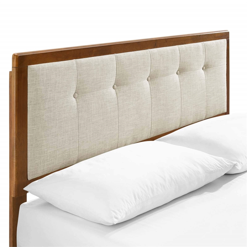 Modway Willow Full Wood Platform Bed with Angular Frame in Walnut/Beige