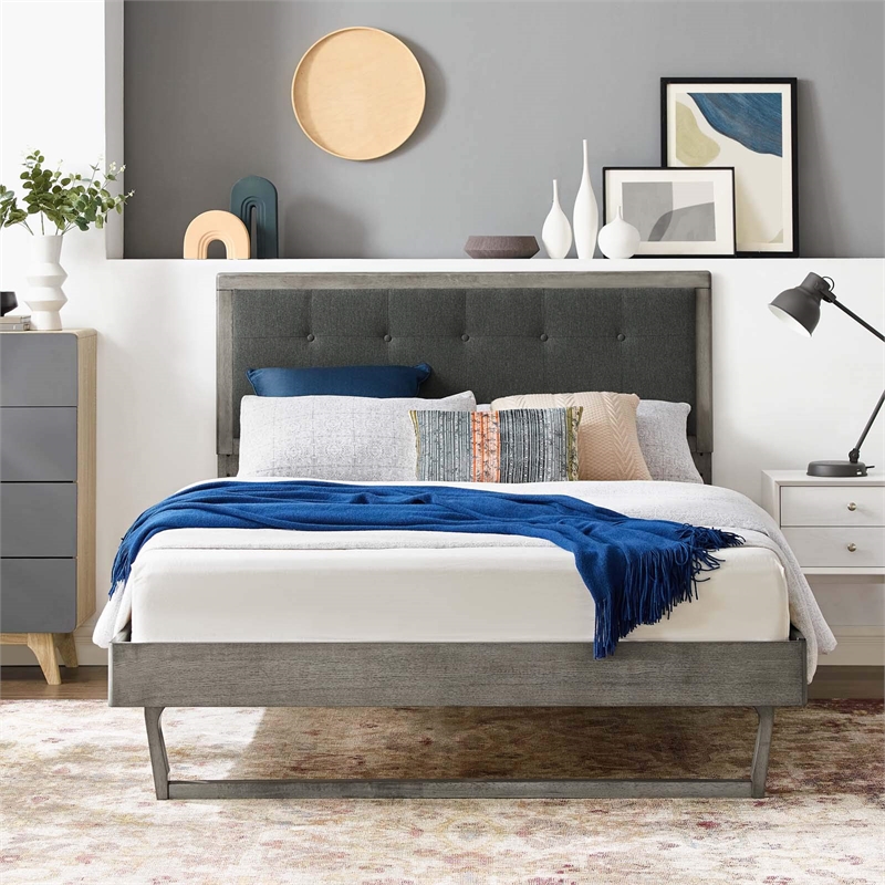 Modway Willow King Wood Platform Bed with Angular Frame in Gray/Charcoal