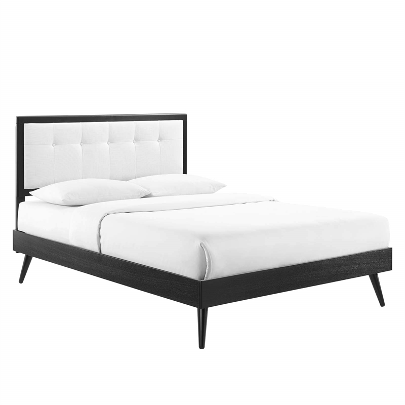 Modway Willow Full Wood Platform Bed with Splayed Legs in Black/White