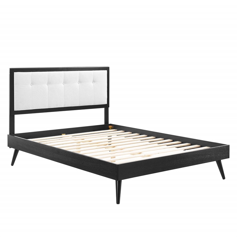 Modway Willow Full Wood Platform Bed with Splayed Legs in Black/White