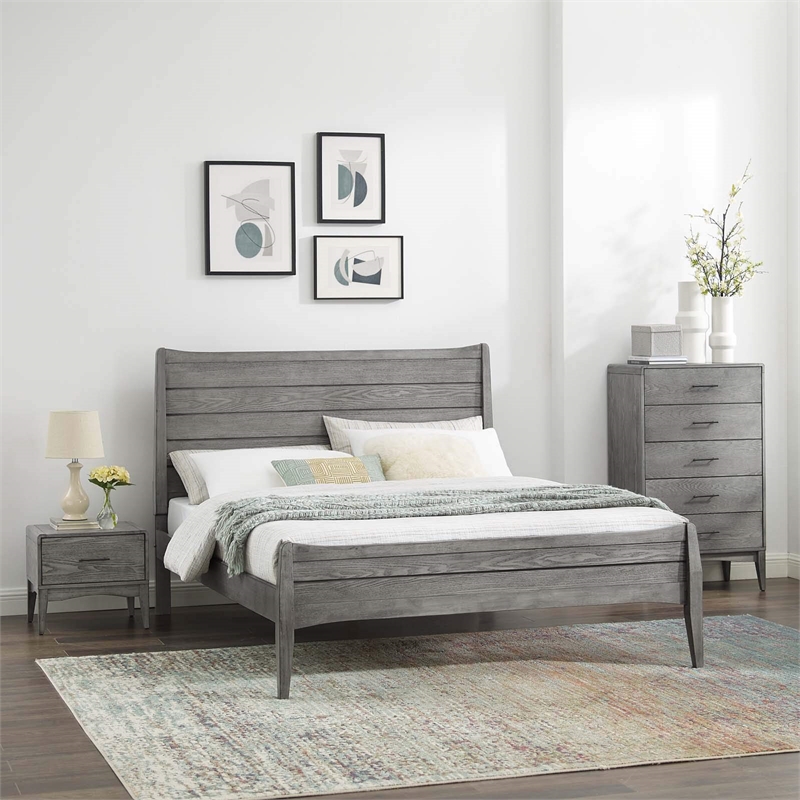 Modway Georgia 3-Piece Rubberwood and MDF King Bedroom Set in Gray