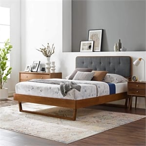 Modway Bridgette Twin Wood Platform Bed with Angular Frame in Walnut/Charcoal