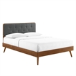 Modway Bridgette Full Wood Platform Bed with Splayed Legs in Walnut/Charcoal