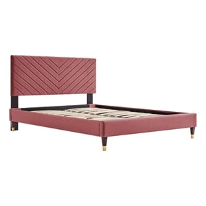 Modway Roxanne Modern Performance Velvet Queen Platform Bed in Dusty Rose