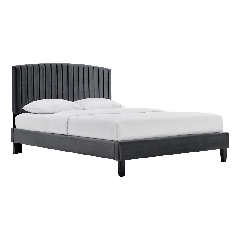 Modway Alessi Modern Performance Velvet Queen Platform Bed In Charcoal ...