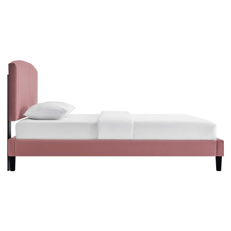 Modway Alessi Modern Performance Velvet Queen Platform Bed in Dusty Rose