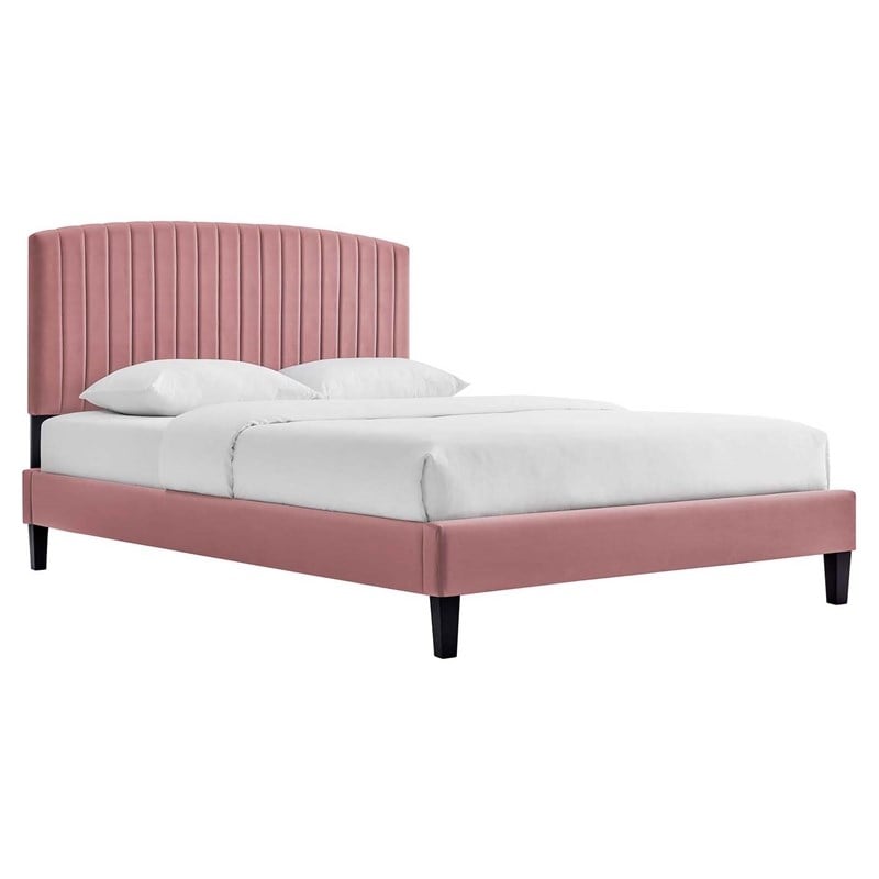 Modway Alessi Modern Performance Velvet Queen Platform Bed in Dusty Rose