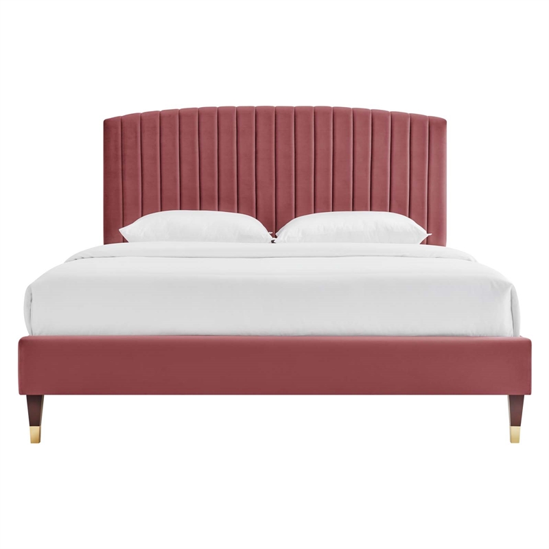 Modway Alessi Modern Performance Velvet Queen Platform Bed in Dusty Rose