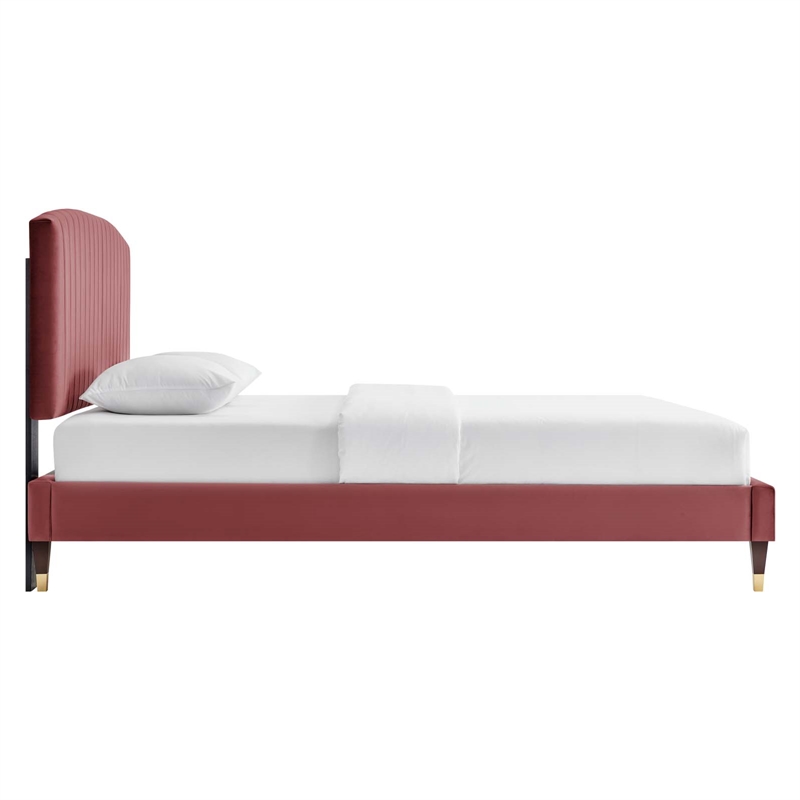 Modway Alessi Modern Performance Velvet Queen Platform Bed in Dusty Rose