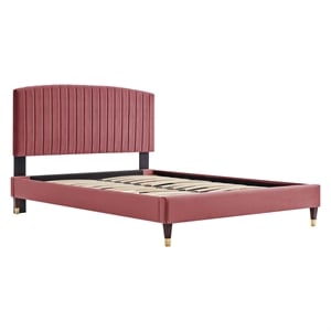 Modway Alessi Modern Performance Velvet Queen Platform Bed in Dusty Rose
