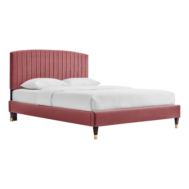 Modway Alessi Modern Performance Velvet Queen Platform Bed in Dusty Rose