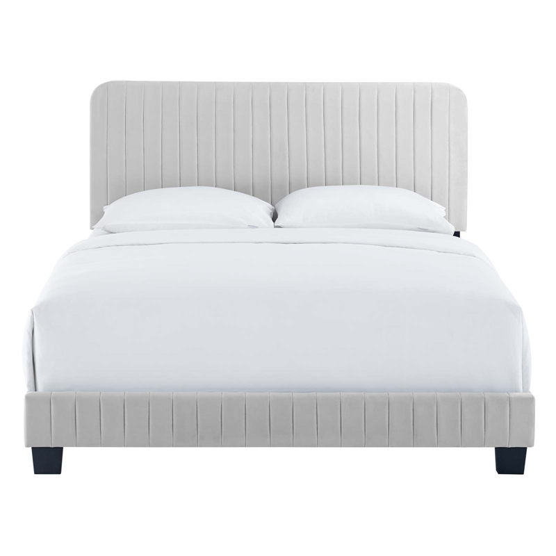 Modway Celine Channel Tufted Performance Velvet Full Platform Bed in Light Gray