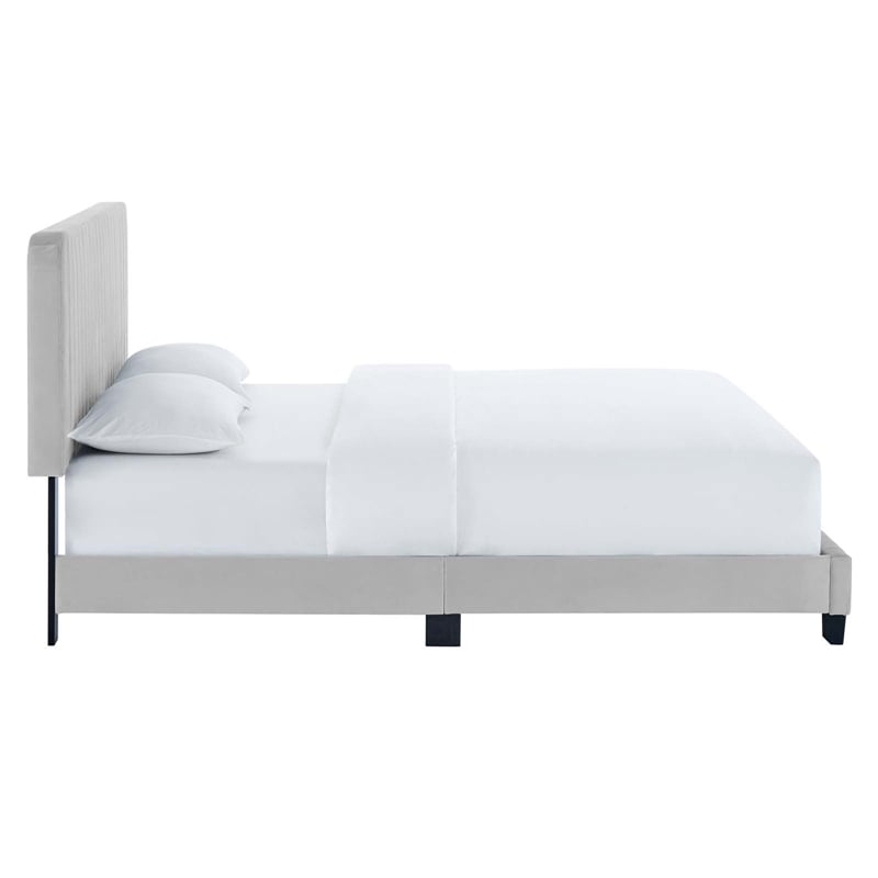 Modway Celine Channel Tufted Performance Velvet Full Platform Bed in Light Gray